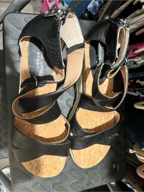 Black Women’s Strappy Cork Footbed Sandals -